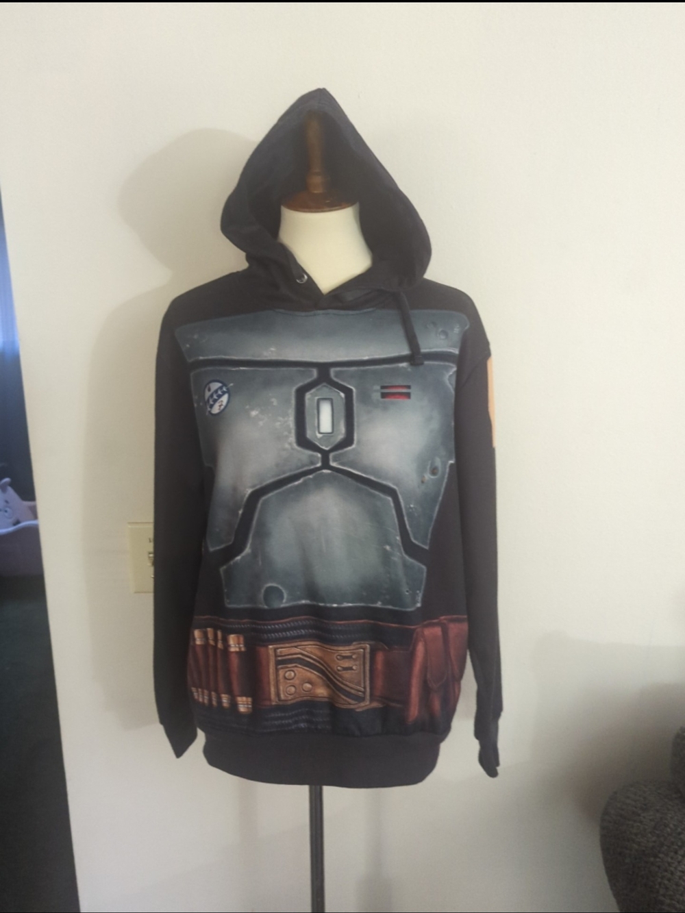 Star Wars Disney Mandalorian Boba Fett Hoodie Sweater Pullover Black Sz S